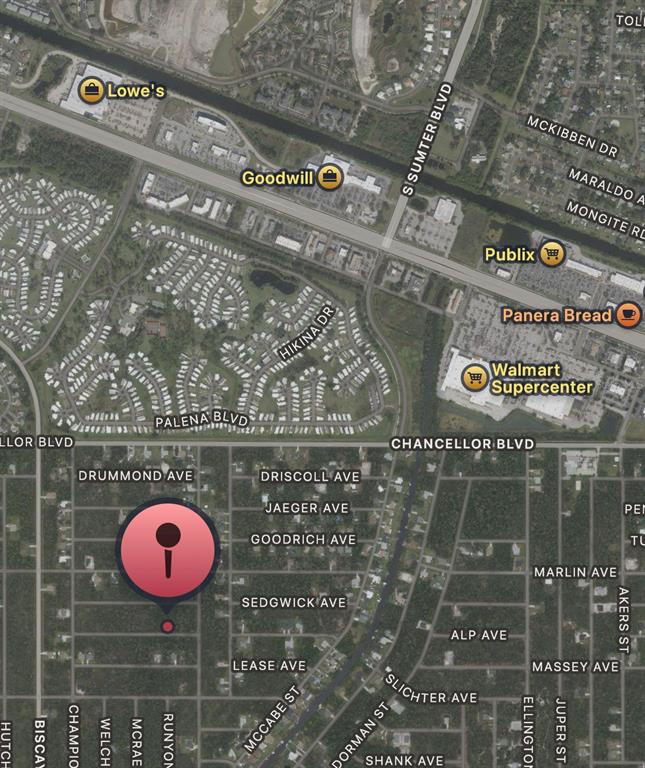 This is a map showing residential streets and commercial businesses in a suburban area — 13382 PEBBLE AVENUE, PORT CHARLOTTE, FL