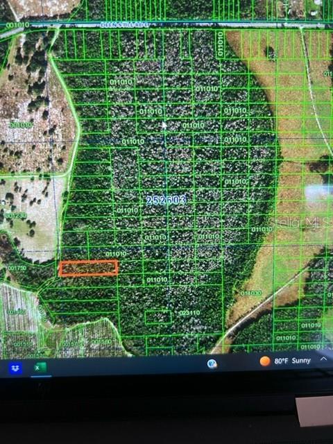 This is a digital map showing a highlighted parcel of land within a larger wooded area — DEEN STILL ROAD E, POLK CITY, FL