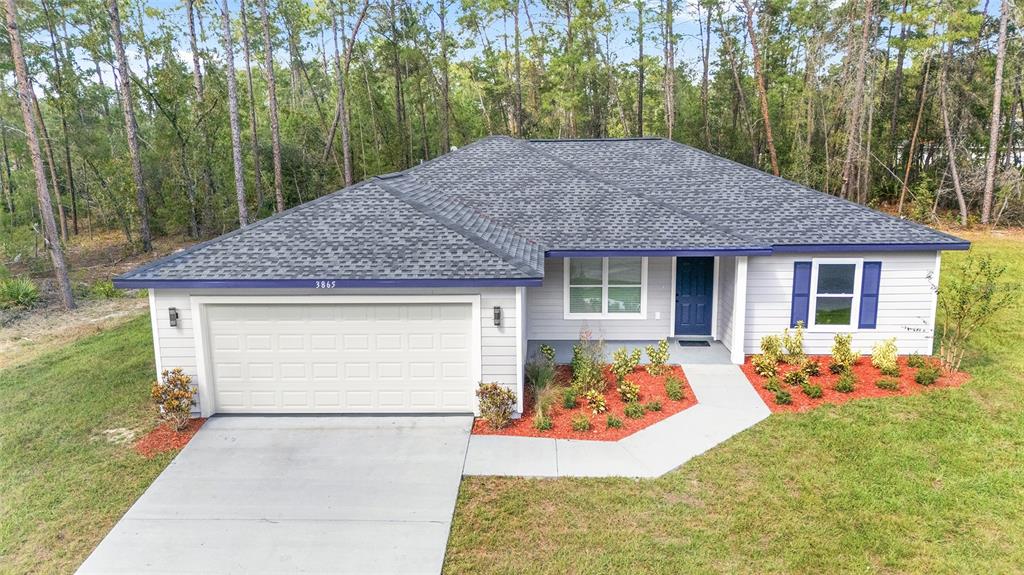 A single-story house with light gray siding, a white garage door, and a dark roof — 119 NW REDWOOD DRIVE, DUNNELLON, FL