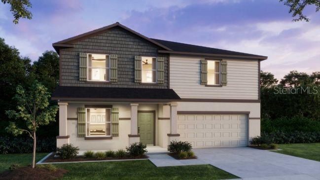 A digital rendering of a two-story suburban house with a front porch and garage — 8099 SW 9TH LANE, GAINESVILLE, FL
