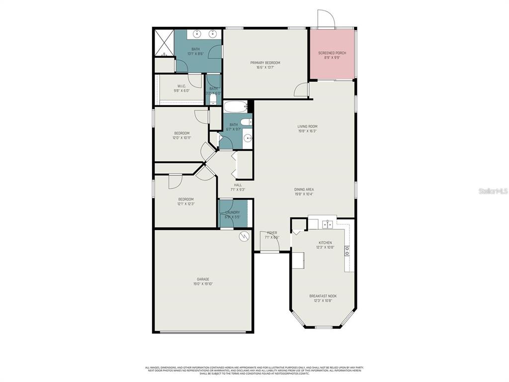 This is a floor plan for a single-story house with a garage and screened porch — 769 FOREST TRACE CIRCLE, TITUSVILLE, FL