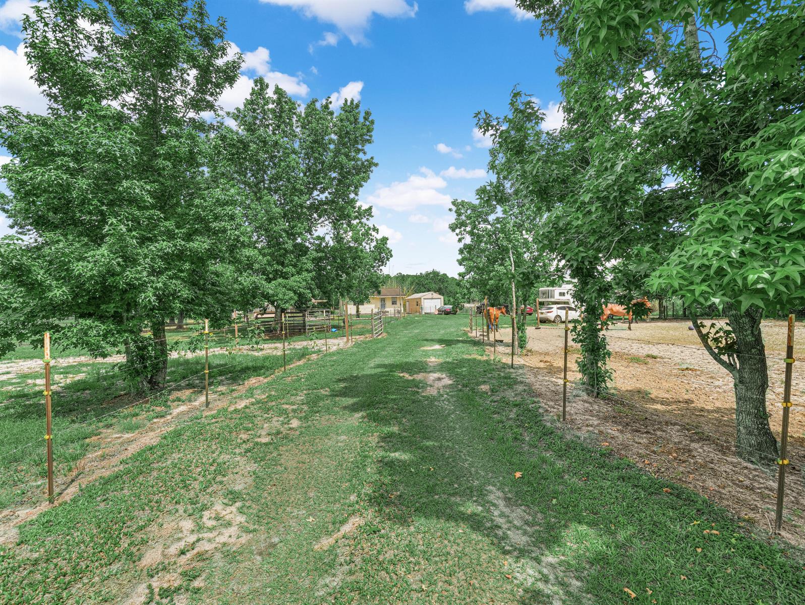 A grassy path leads between fenced pastures with trees toward a house and shed — 4002 Everhigh Acres Road, Clewiston FL 33440, CLEWISTON, FL