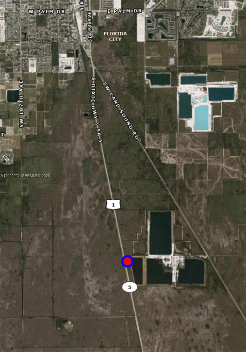 This is an aerial map showing the intersection of S Dixie Hwy and SW Card Sound Rd — US1, Florida City FL 33034, FLORIDA CITY, FL