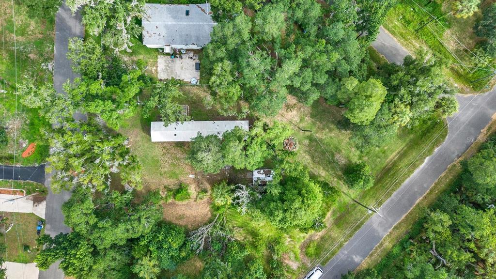 An aerial view shows a residential lot with two buildings, mature trees, and paved roads — 3913 ALAFIA BOULEVARD, BRANDON, FL