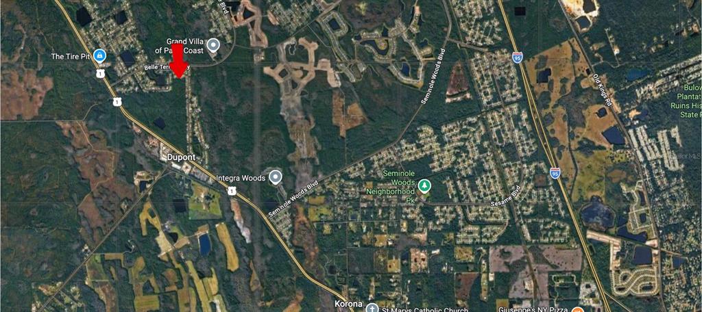 This is an aerial map showing a residential area near U.S. Route 1 and I-95 — KATHLEEN TRAIL, PALM COAST, FL