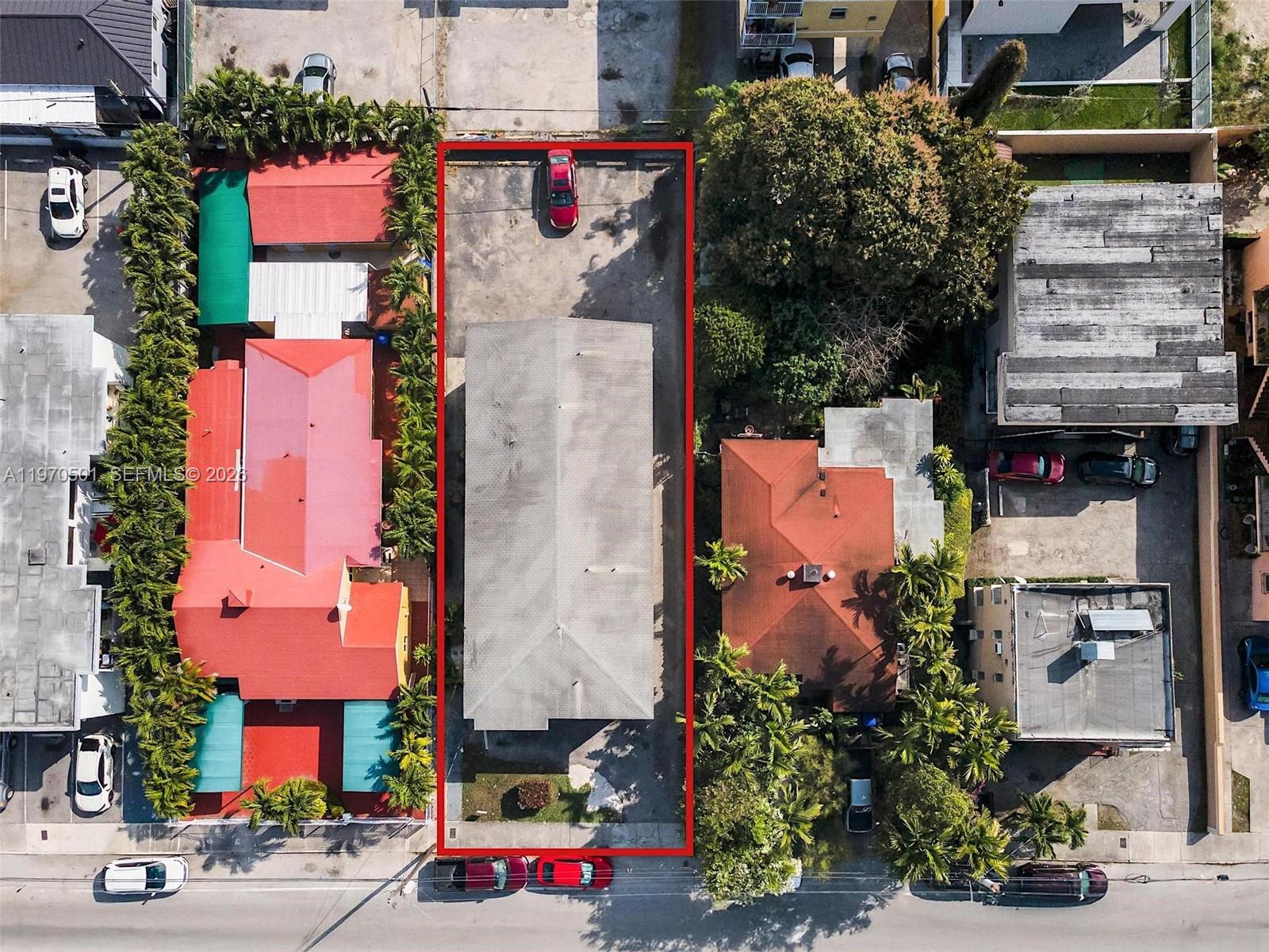 An aerial view shows a rectangular property with a building and parking lot outlined in red — 1836 SW 6th St, Miami FL 33135, MIAMI, FL
