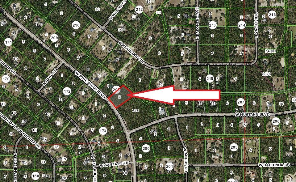 This is a map showing a highlighted parcel of land located near W Pine Ridge Blvd — 6328 W PINE RIDGE BOULEVARD, BEVERLY HILLS, FL