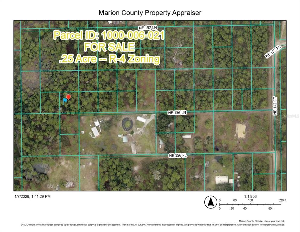 This is a property map showing a parcel of land with R-4 zoning — TBD NE 156TH LANE, FORT MC COY, FL