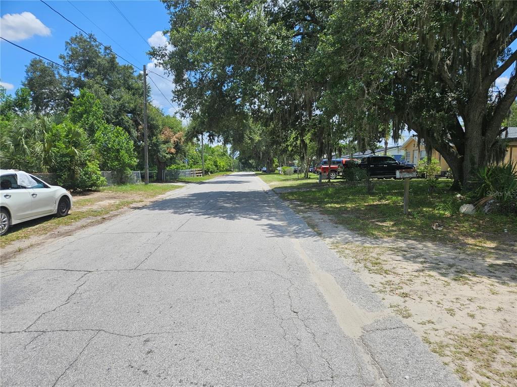 A paved street lined with large trees and parked vehicles under a blue sky — 0 DELMAR STREET, DADE CITY, FL