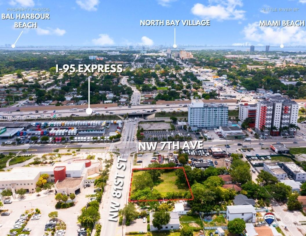 This aerial view shows a vacant, rectangular lot bordered by NW 81st St and NW 7th Ave — 710 NW 81st Street, Miami FL 33150, MIAMI, FL