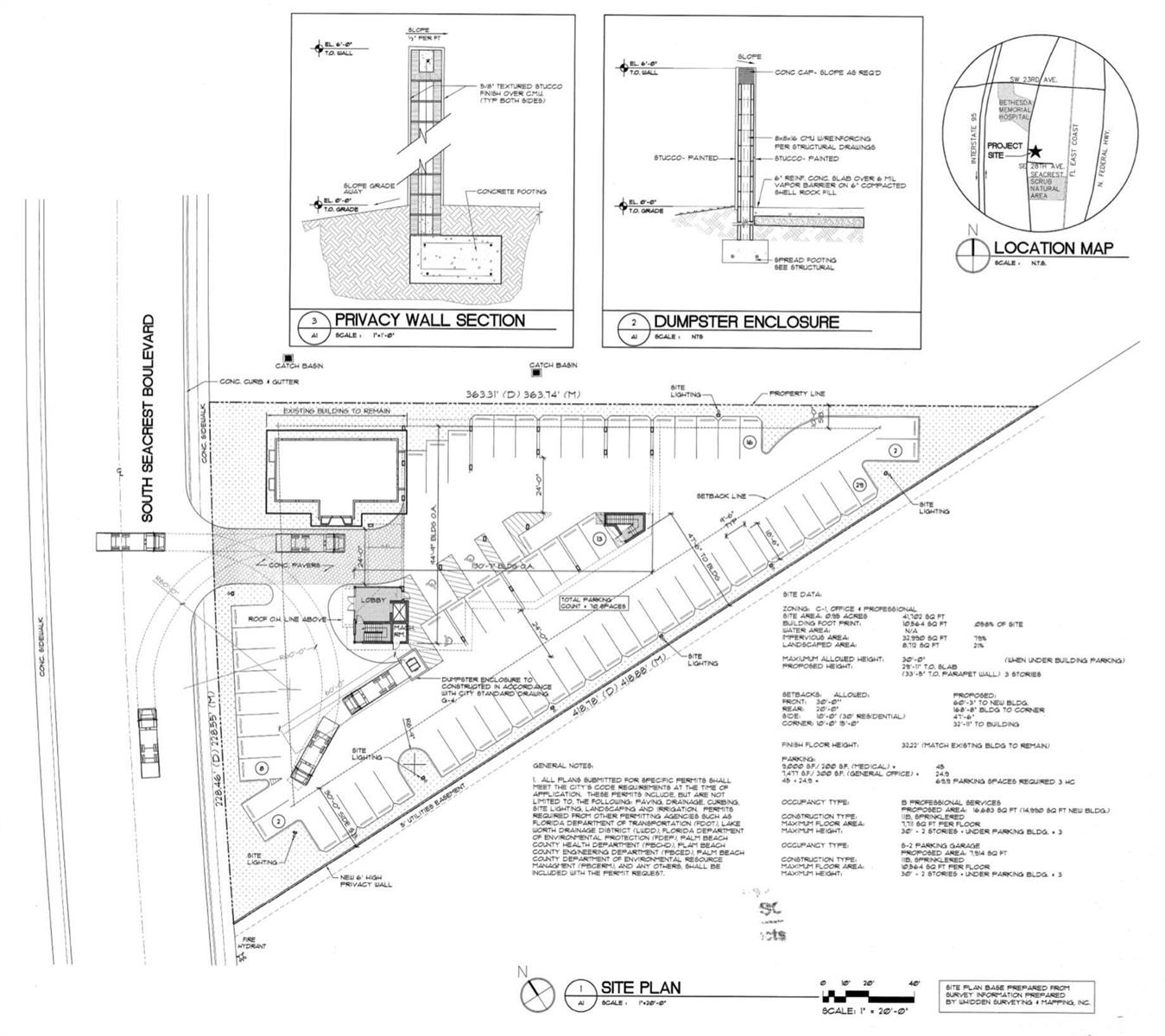 This is a site plan for a commercial property development featuring a building and parking — 2860 S Seacrest Boulevard, Boynton Beach FL 33435, BOYNTON BEACH, FL