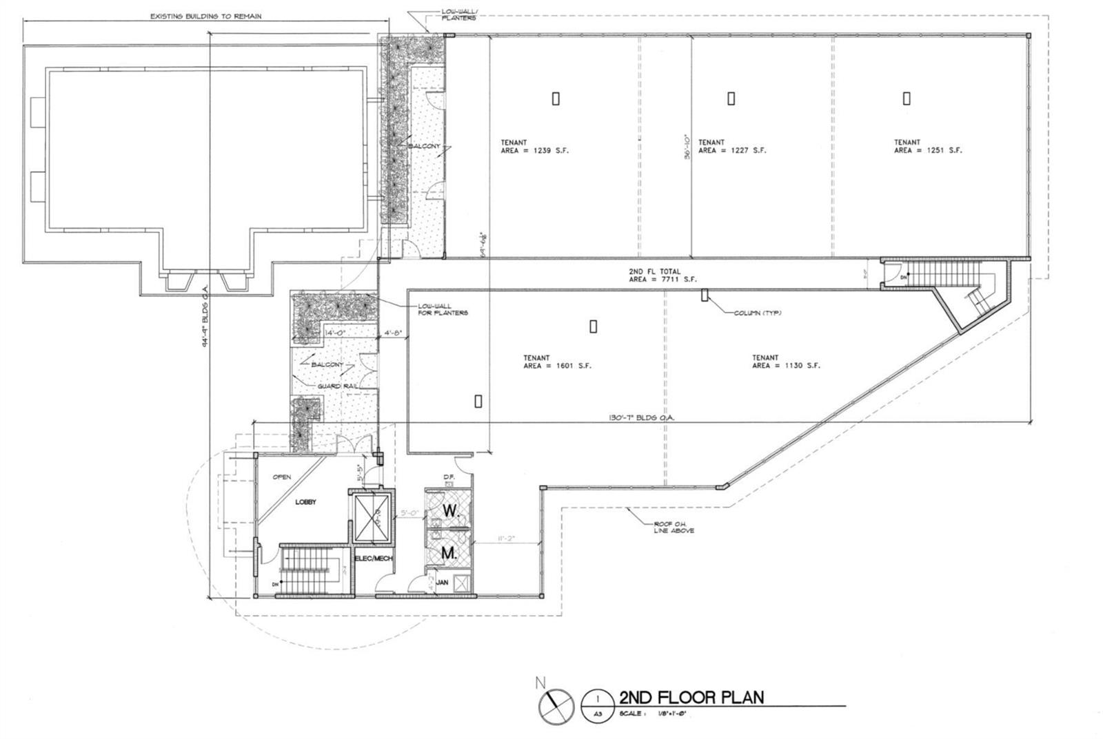 This is a 2nd floor architectural floor plan showing multiple tenant spaces, restrooms, and balconies — 2860 S Seacrest Boulevard, Boynton Beach FL 33435, BOYNTON BEACH, FL
