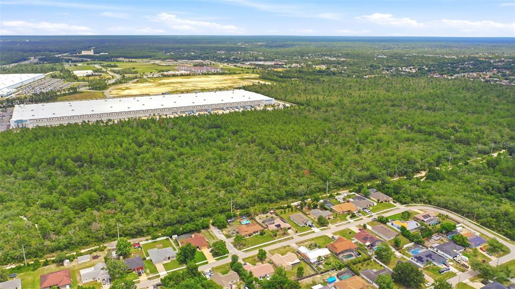 An aerial view shows a rectangular plot of land outlined in white amidst dense forest — WOLVERINE (PAPER) AVENUE, DELTONA, FL