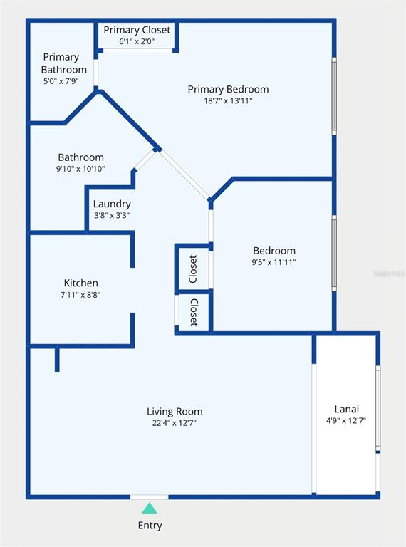 This is a floor plan of a two-bedroom apartment with a living room and lanai — 19505 QUESADA AVENUE UNIT AA105, PORT CHARLOTTE, FL