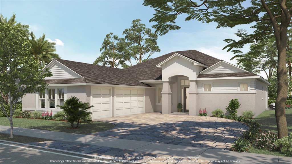 This is an artist's rendering of a single-story house with a two-car garage and driveway — 975 MEGANO BOULEVARD, DELAND, FL
