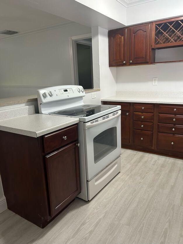 A kitchen features white appliances, wood cabinets, light countertops, and light-colored wood-look flooring — 3920 7th Avenue N, FL 33461, FL