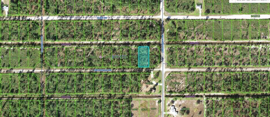 This map shows a rectangular plot of land highlighted in blue within a residential grid — 604 TROPICANA DRIVE, INDIAN LAKE ESTATES, FL