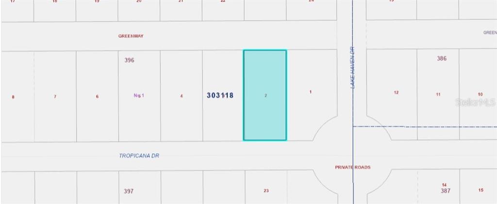 This is a plat map showing a highlighted rectangular parcel of land labeled number 2 — 604 TROPICANA DRIVE, INDIAN LAKE ESTATES, FL