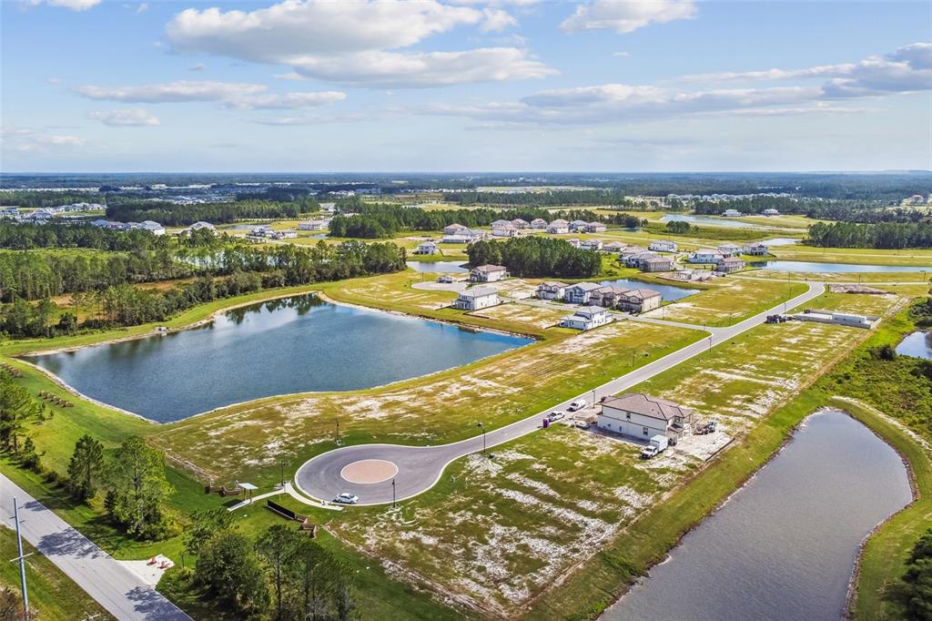 An aerial view shows a residential development with several houses, ponds, and paved roads — 34502 ALGER POINT, ZEPHYRHILLS, FL