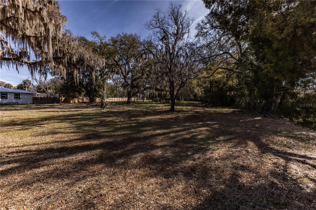 A large, grassy lot features several mature trees draped with Spanish moss — 100 S OLD WIRE ROAD, WILDWOOD, FL