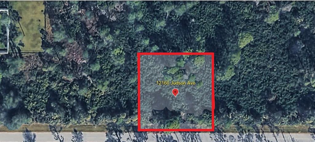 An aerial map view shows a rectangular plot of land covered in dense trees — 12160 JUDSON AVENUE, PORT CHARLOTTE, FL