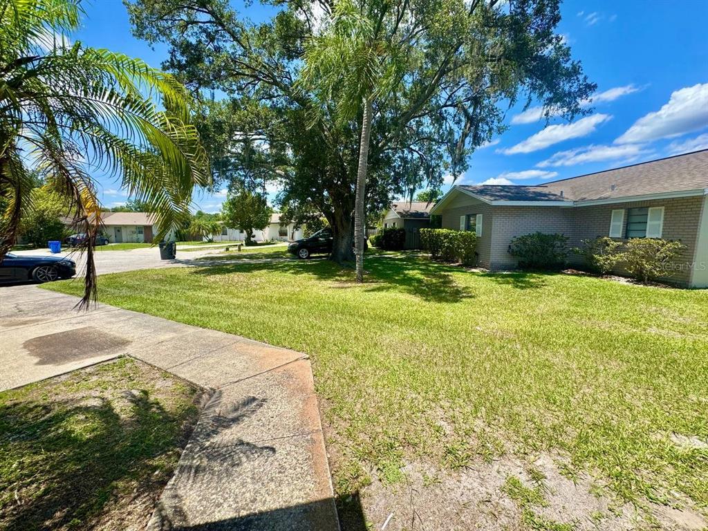 A grassy front yard with a large tree and a brick house exterior — 5102 LAWNTON COURT, TAMPA, FL