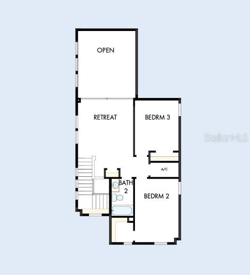This floor plan shows the upper level of a home with two bedrooms and a retreat — 3074 BONFIRE PATH, ST CLOUD, FL