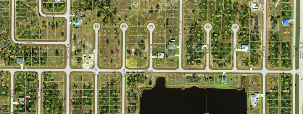 This is a satellite map view of a residential neighborhood with vacant lots and houses — 19 REEF COURT, PLACIDA, FL