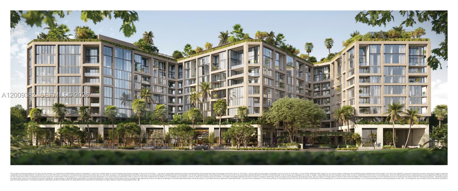 A digital rendering shows the exterior facade of a modern multi-story residential building with balconies — 2835 Tigertail, Coconut Grove FL 33133, COCONUT GROVE, FL