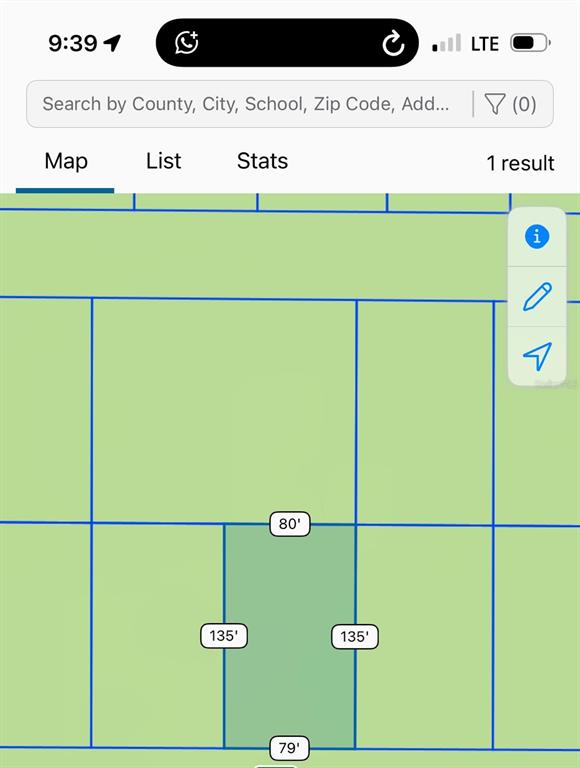 A map view shows a rectangular property lot with dimensions of 80 feet by 135 feet — SW 148TH CT 32ND PLACE, OCALA, FL