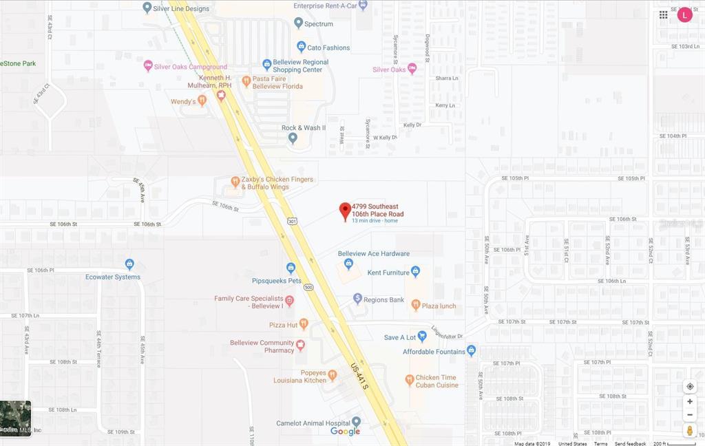 This is a map showing the location of a property in Belleview, Florida — 4799 SE 106TH PLACE ROAD, BELLEVIEW, FL