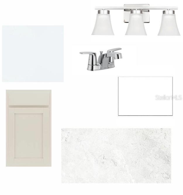 This image is a digital rendering of bathroom finish selections including cabinetry, fixtures, and tile — 318 STETSON RISE COURT, PLANT CITY, FL