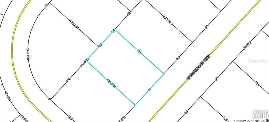 This is a property map showing a rectangular parcel of land along Shenandoah Boulevard — Lot 10 Unit 2 Blk 257 SHENANDOAH BOULEVARD, CHIPLEY, FL
