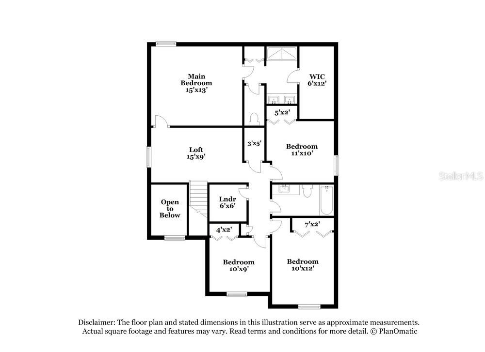 This is a floor plan of an upper level featuring a loft and four bedrooms — 17895 BLISSFUL STARS DRIVE, LUTZ, FL