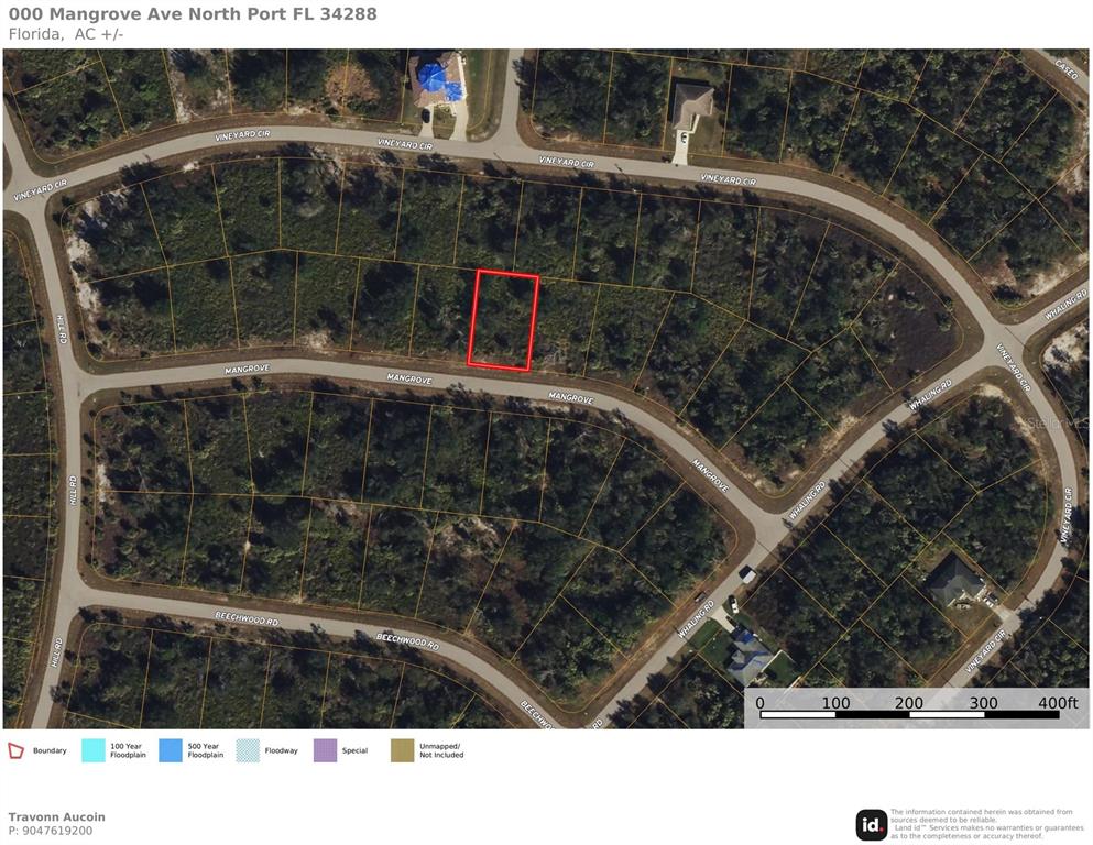 This is a satellite map showing a vacant lot outlined in red on Mangrove Avenue — MANGROVE AVENUE, NORTH PORT, FL