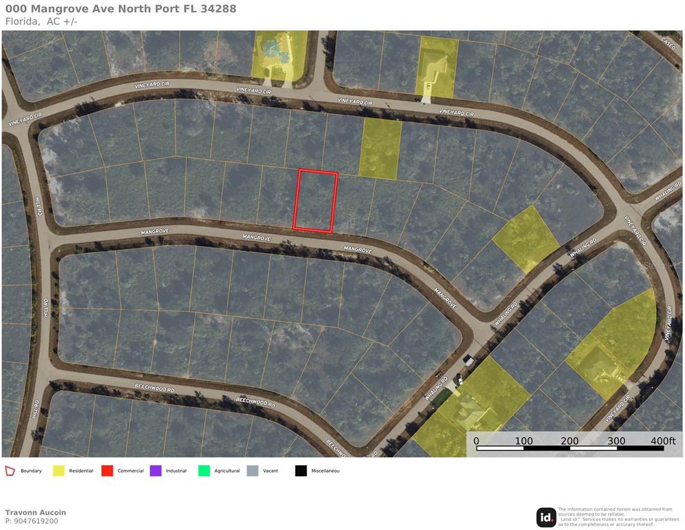 This is a map showing a vacant lot highlighted in red within a residential neighborhood — MANGROVE AVENUE, NORTH PORT, FL