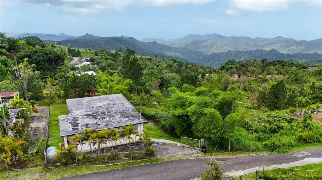 An elevated view of a house with a gray roof surrounded by lush mountain scenery — #143 BO ANON, UNIT 5, PONCE, PR