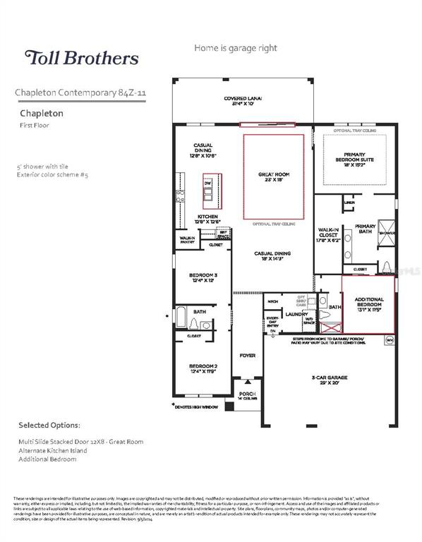 This is a floor plan for the Chapleton Contemporary home featuring three bedrooms and a garage — 1058 GLORYLAND COURT, SANFORD, FL