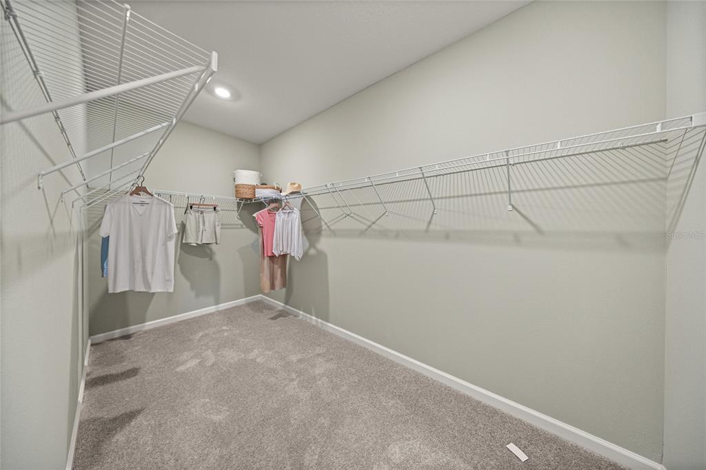 A walk-in closet features light gray walls, gray carpeting, and white wire shelving — 19376 SW 77TH LOOP, DUNNELLON, FL