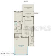 This is a floor plan for a single-story home featuring a garage, kitchen, and patio — 351 FISHTAIL PLACE, PALM COAST, FL