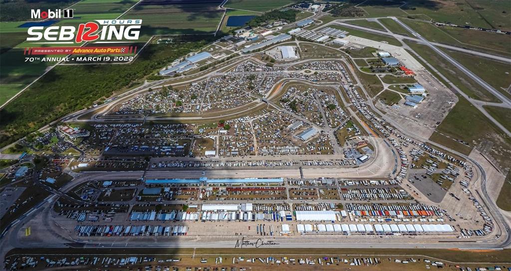 This aerial view shows the Sebring International Raceway during the 2022 12 Hours of Sebring race — 3700 SNYDER ROAD, SEBRING, FL