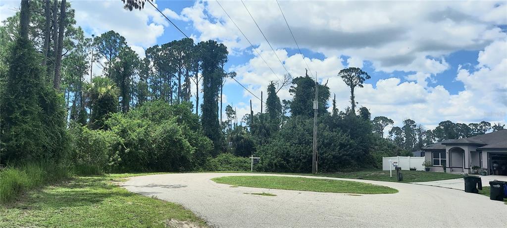 A vacant, wooded lot sits at the end of a paved cul-de-sac — GOURMET ROAD, NORTH PORT, FL