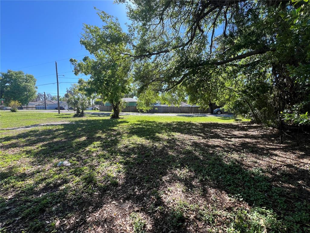 A grassy, tree-shaded vacant lot sits along a residential street with a wooden fence — 10105 N 16 STREET, TAMPA, FL