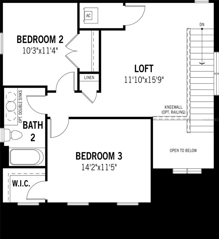 This floor plan shows an upper level with a loft, two bedrooms, and a bathroom — 34872 ARBOR RETREAT DRIVE, DADE CITY, FL