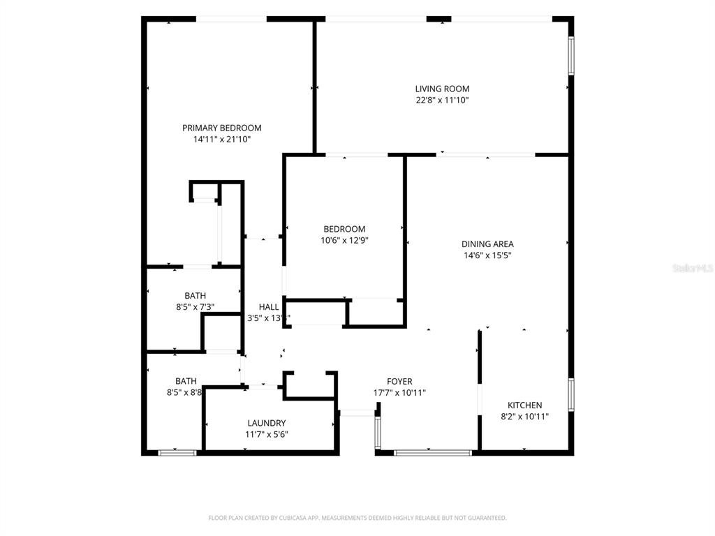 This is a floor plan showing the layout of a two-bedroom residential unit — 11364 W BAYSHORE DRIVE, CRYSTAL RIVER, FL