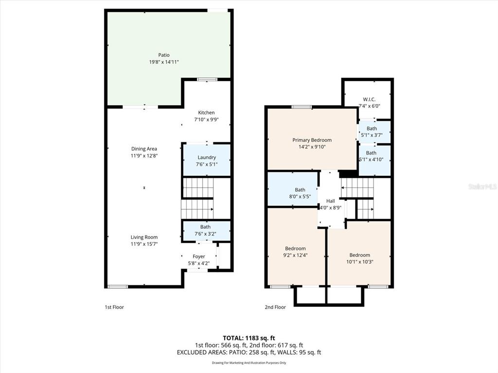 This is a floor plan showing the layout of a two-story residential unit — 1799 N HIGHLAND AVENUE UNIT 53, CLEARWATER, FL