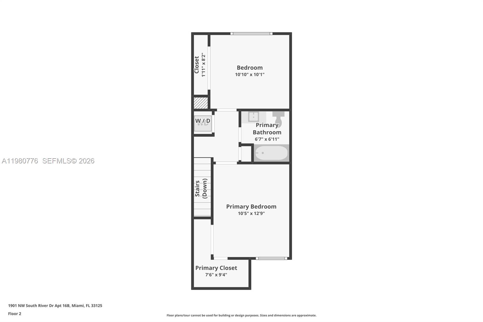 This is a floor plan for the second level of a residential unit — 1901 NW S River Dr # 16B, Miami FL 33125, MIAMI, FL