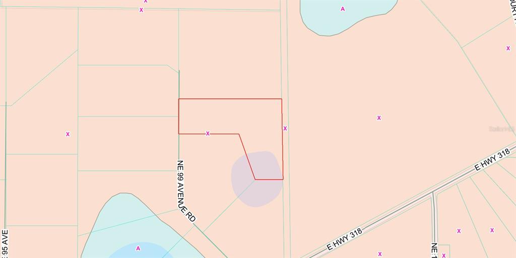 This is a map showing a parcel of land located near E Hwy 318 — 23535 NE 99TH AVENUE ROAD, CITRA, FL