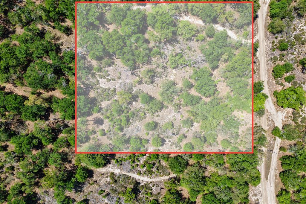 An aerial view shows a rectangular plot of land highlighted in red amidst wooded terrain — 2 NE 125TH STREET, BRONSON, FL