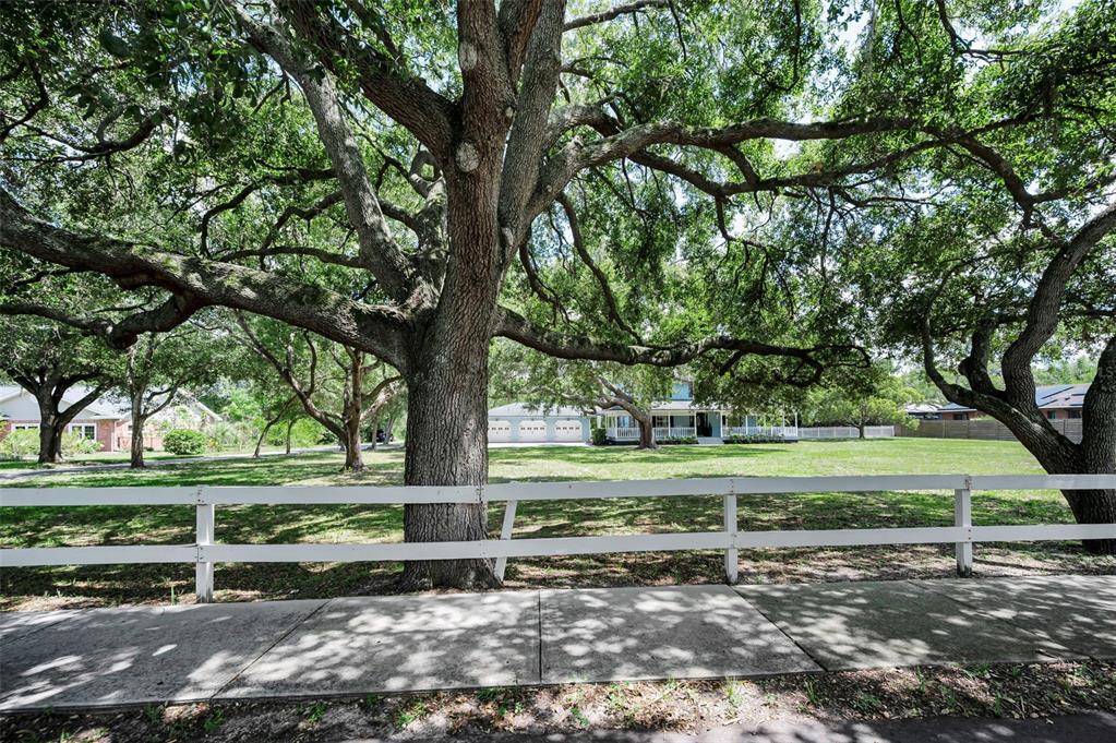 A large house sits behind a white fence and several mature oak trees — 3525 FAIRVIEW STREET, SAFETY HARBOR, FL